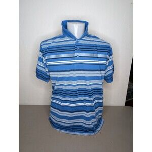 Walnut Creek Blue And White Striped Polo Shirt Short Sleeve‎ Size Large
